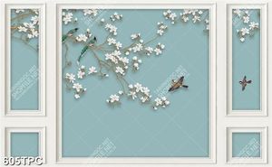 Tranh phào chỉ 8d những chú chim đạu trên cành hoa anh đào