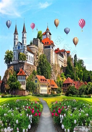 Tranh tòa lâu đài và khí cầu