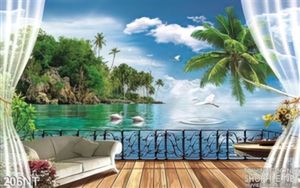 Tranh ban công nhìn ra hồ nước