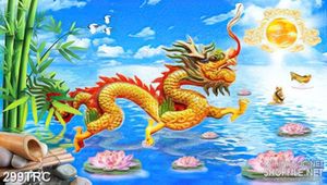 Tranh in canvas rồng vàng vượt sông treo tường