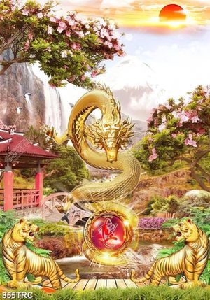 Tranh Rồng và đôi hổ đẹp