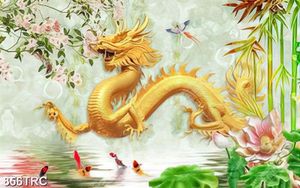 Tranh rồng vàng nền giả ngọc in kính đẹp