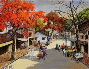 Tranh sơn dầu chợ phiên trên phố cổ đẹp nhất
