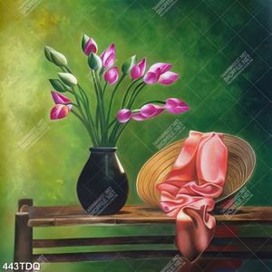 Tranh tĩnh vật hoa sen và nón lá nghệ thuật