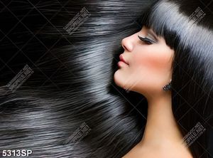 Tranh cô gái với mái tóc đen dài óng ả 