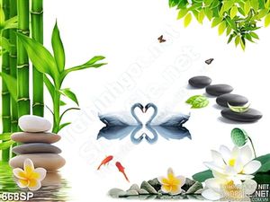 Tranh hoa đẹp thiên nga và sen