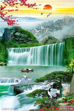 Tranh khổ dọc thác nước in 3d