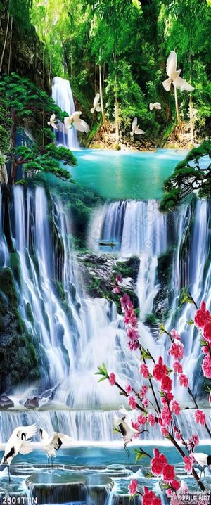 Tranh wall thác nước thiên nhiên mùa xuân