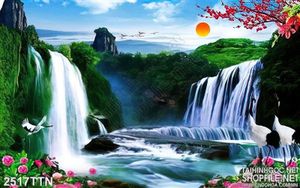 Tranh decor thác nước phong cảnh psd