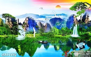 Tranh sơn thủy hữu tình quê hương in uv
