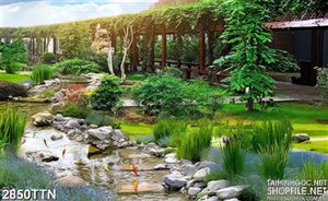 Tranh cảnh suối bên nhà gỗ