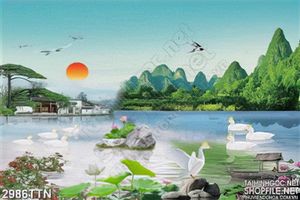 Tranh phong thủy hồ thiên nga đẹp