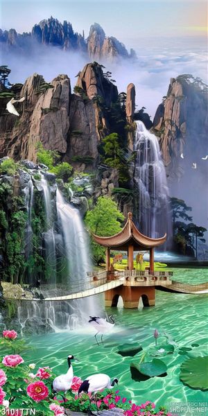 Tranh khổ dọc đẹp thác nước