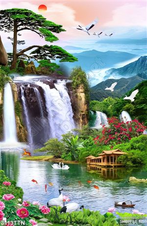Tranh khổ dọc thác nước đẹp