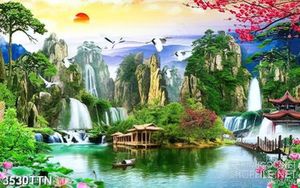 Tranh phong thủy thác nước những ngọn thác bên sông treo tường