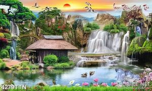 Tranh thiên nhiên giao hòa in canvas ngôi nhà nhỏ giữa dòng sông