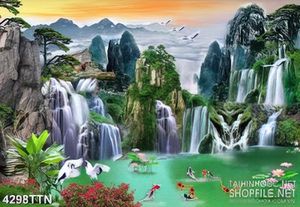 Tranh sơn thủy hữu tình nghệ thuật ngọn núi xanh bên con sông