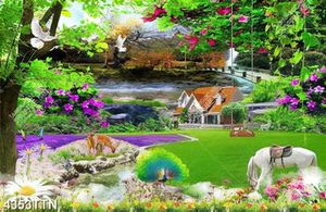 Tranh phong cảnh chim khổng tước bên hoa file PSD