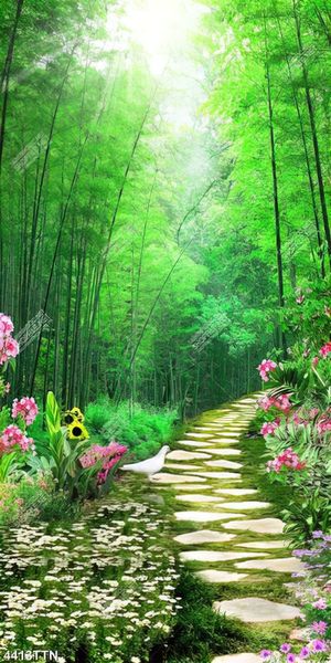Tranh con đường nhỏ bên vườn hoa file gốc