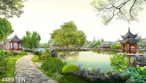 Tranh phong cảnh bên hồ nước đẹp nhất file PSD