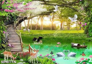 Tranh phong cảnh mùa thu muôn thú bên hồ nước