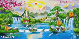 Tranh sơn dầu ngôi nhà nhỏ bên dòng sông nghệ thuật