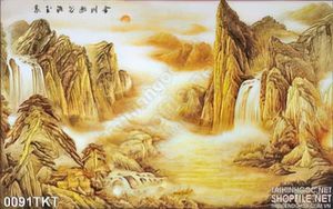 Tranh kim tiền thư pháp sơn thủy