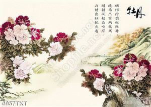 Tranh thư pháp hoa mẫu đơn trang trí