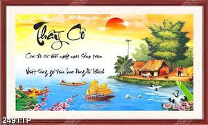 Tranh thư pháp trang trí đồng quê bên ánh mặt trời