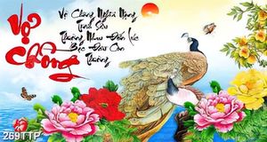 Tranh thư pháp nghệ thuật chim công và mẫu đơn