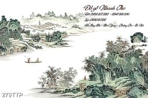Tranh thư pháp in canvas dòng sông dưới chân núi