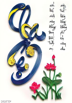 Tranh thư pháp treo tường bông hoa sen xinh đẹp