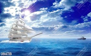 Tranh thuyền buồm vượt đại dương in kính