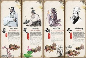 Tranh tứ quý trang trí Hoa Đà và phương thuốc 4 mùa