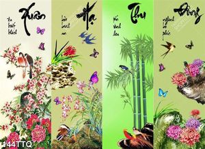 Tranh tứ quý in dán tường bốn mùa xuân hạ thu đông