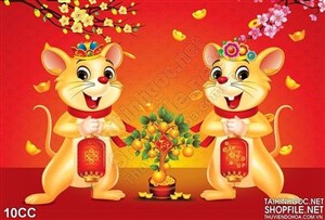 Vector con chuột vàng dễ thương chúc tết 2020