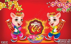 Tranh Vector 2020 năm Canh Tý đón xuân