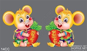Tranh con chuột ôm củ cà rốt năm Canh Tý
