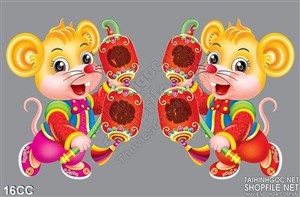 Vector năm con chuột cầm lồng đền đón xuân