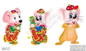 Vector con chuột vàng đón xuân bên nhau