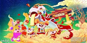 Vector xuân Canh tý mua lân đón năm mới