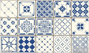 Tranh gạch in họa tiết xanh trang trí