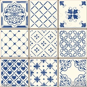 Tranh gạch in nghệ thuật họa tiết hoa màu xanh