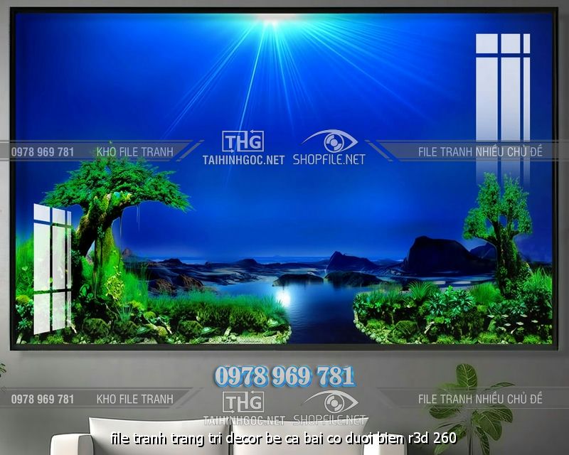 file tranh trang tri decor be ca bai co duoi bien r3d 260
