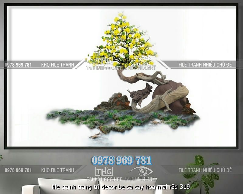 file tranh trang tri decor be ca cay hoa mai r3d 319