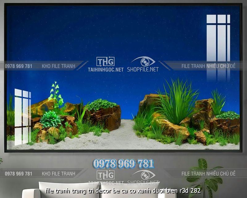 file tranh trang tri decor be ca co xanh duoi bien r3d 282