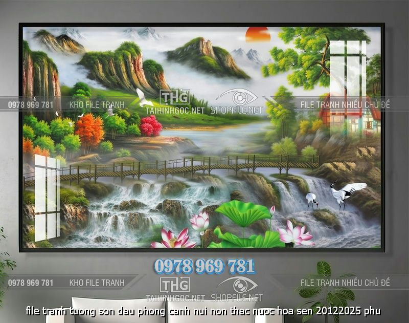 file tranh tuong son dau phong canh nui non thac nuoc hoa sen 20122025 phu