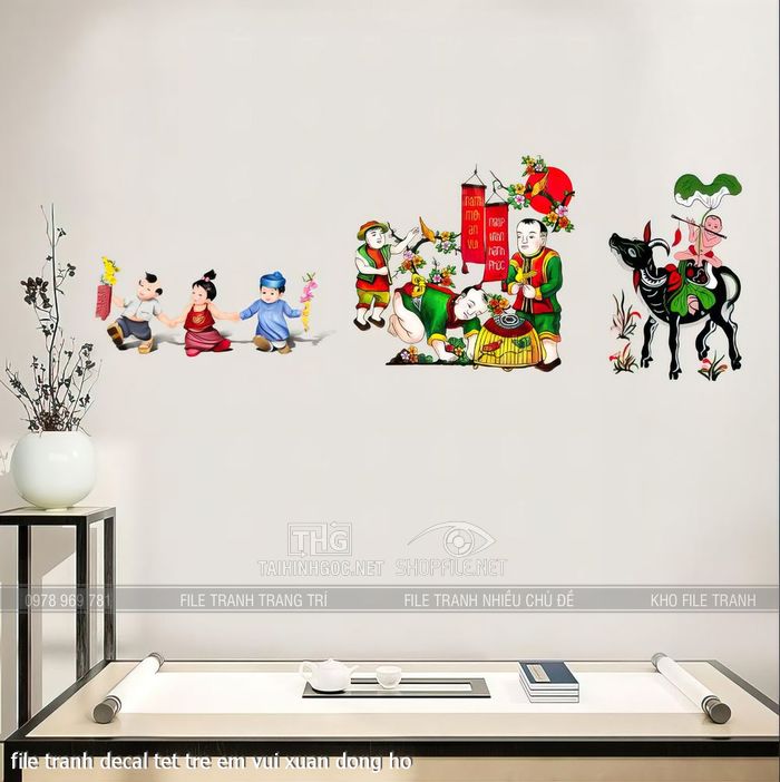file tranh decal tet tre em vui xuan dong ho