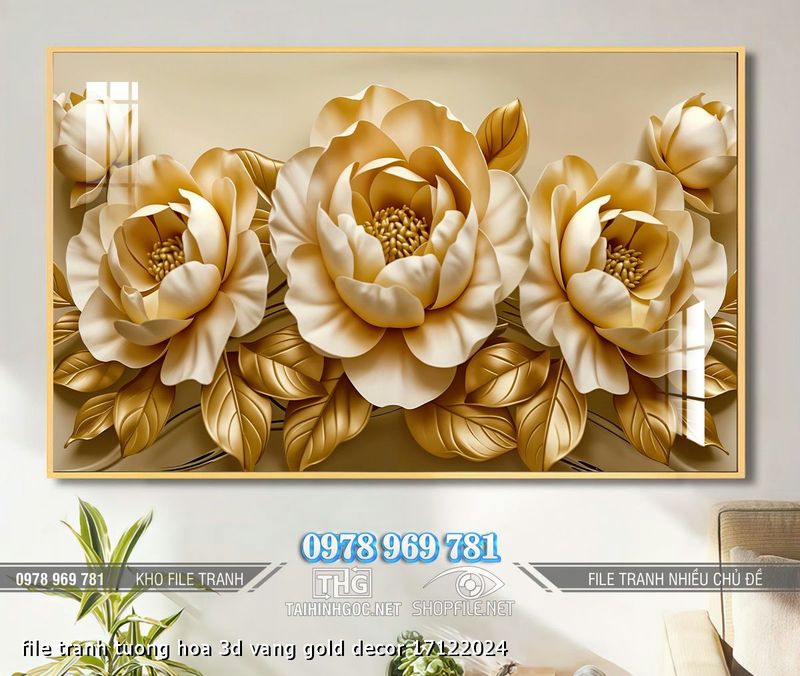 file tranh tuong hoa 3d vang gold decor 17122024
