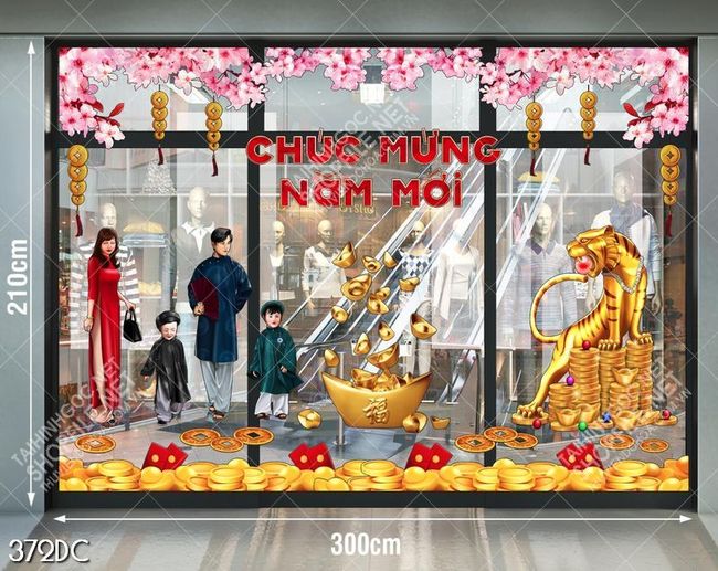Tranh trang trí cửa kính chúc mừng năm hổ vàng